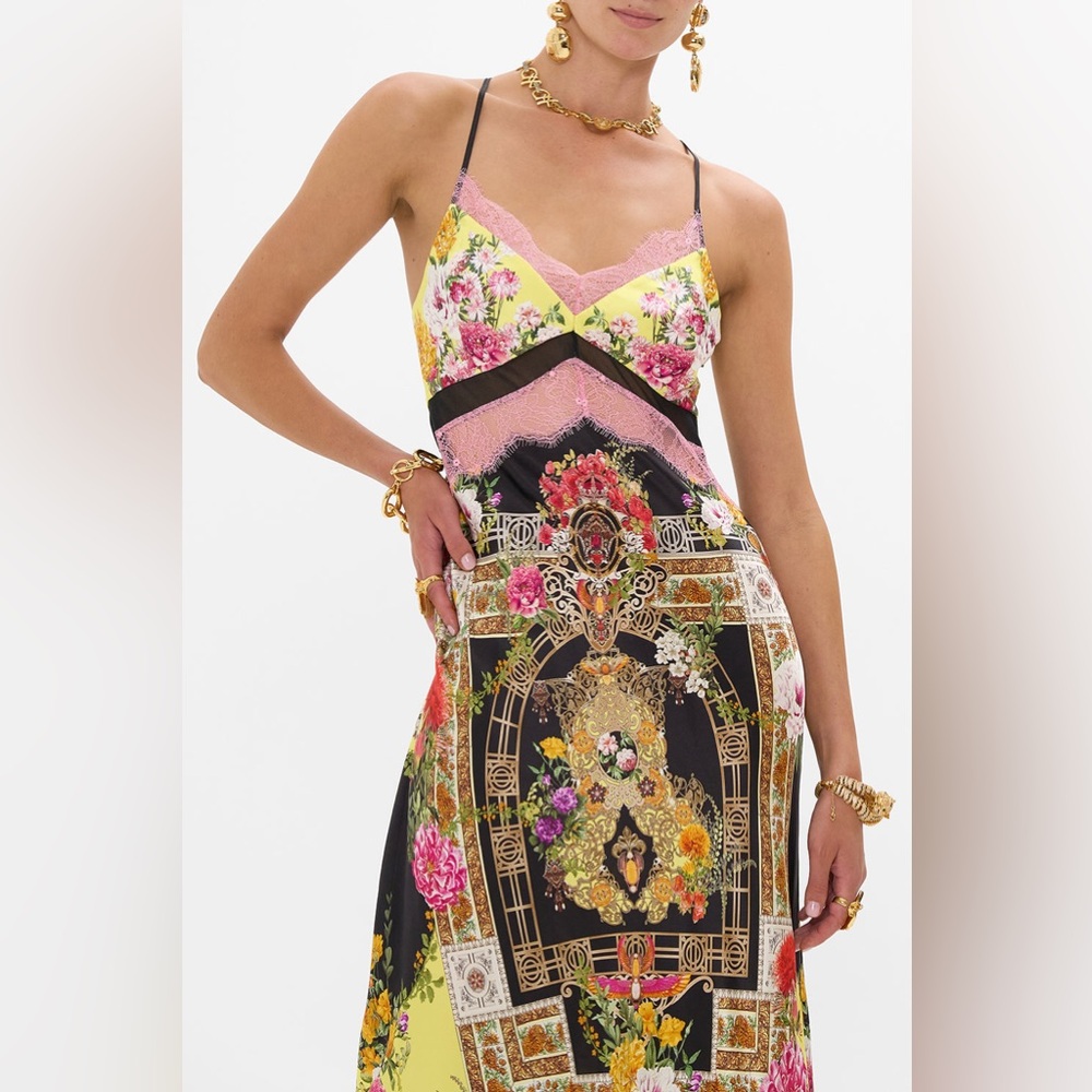 Camilla Lace Splice Bias
Long Dress Adorned In Alexandria